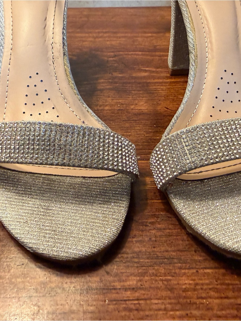 Silver Embellished Ankle-Strap Women's Heels - Picture 8 of 10